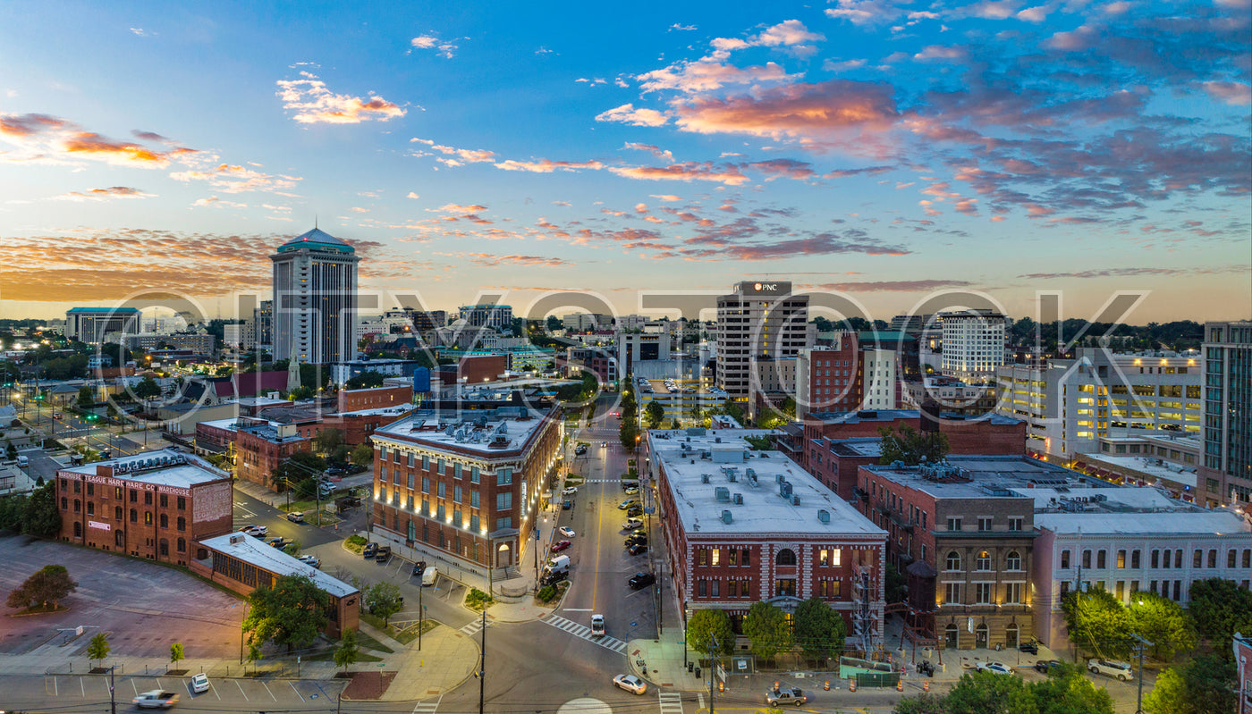 Panoramic sunset view over Montgomery, Alabama downtown area