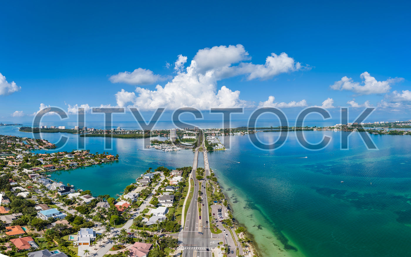 Aerial view of Sarasota Bay and John Ringling Causeway in Florida