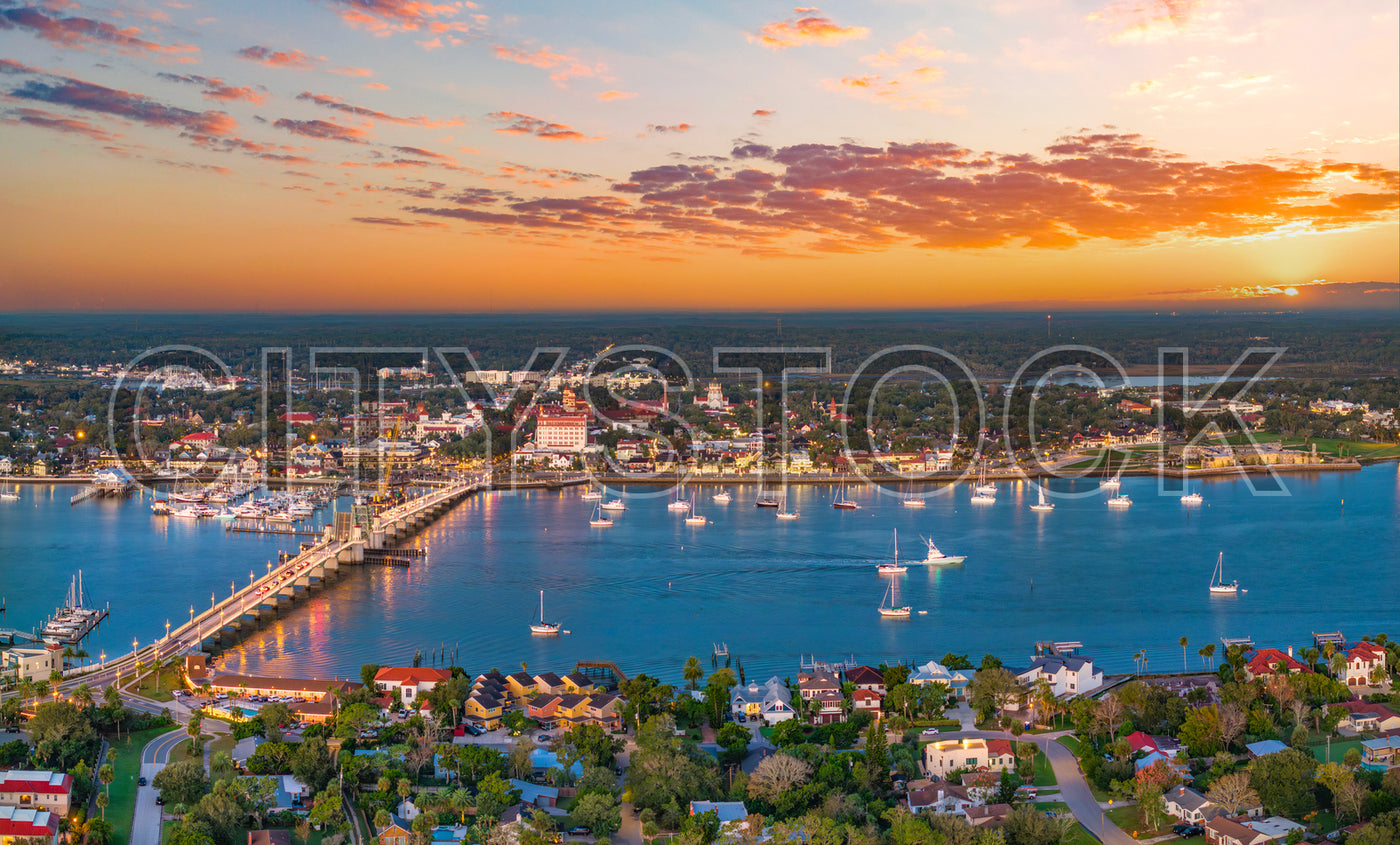 St. Augustine sunset view, Bridge of Lions and marina