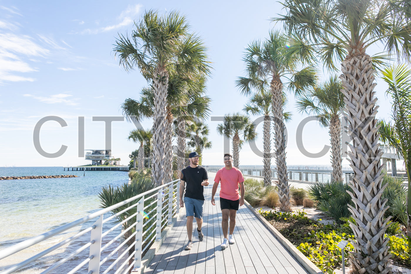 St. Petersburg, FL Boardwalk with Joggers and Ocean View