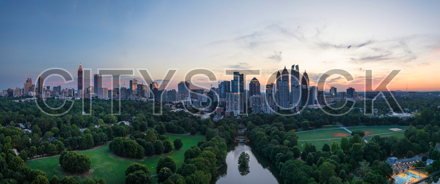 Atlanta skyline and Piedmont Park at sunset, Georgia