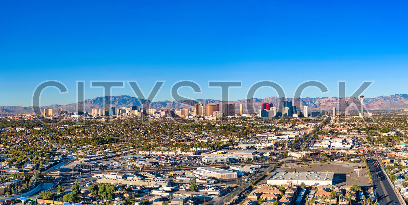 Panoramic view of Las Vegas skyline with Stratosphere Tower