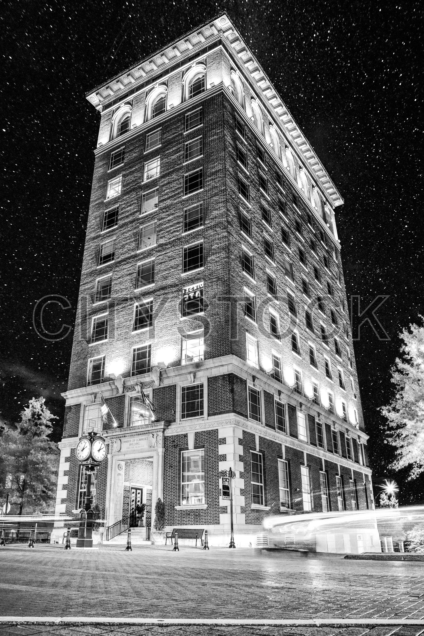 Historical building in Greenville SC during winter night