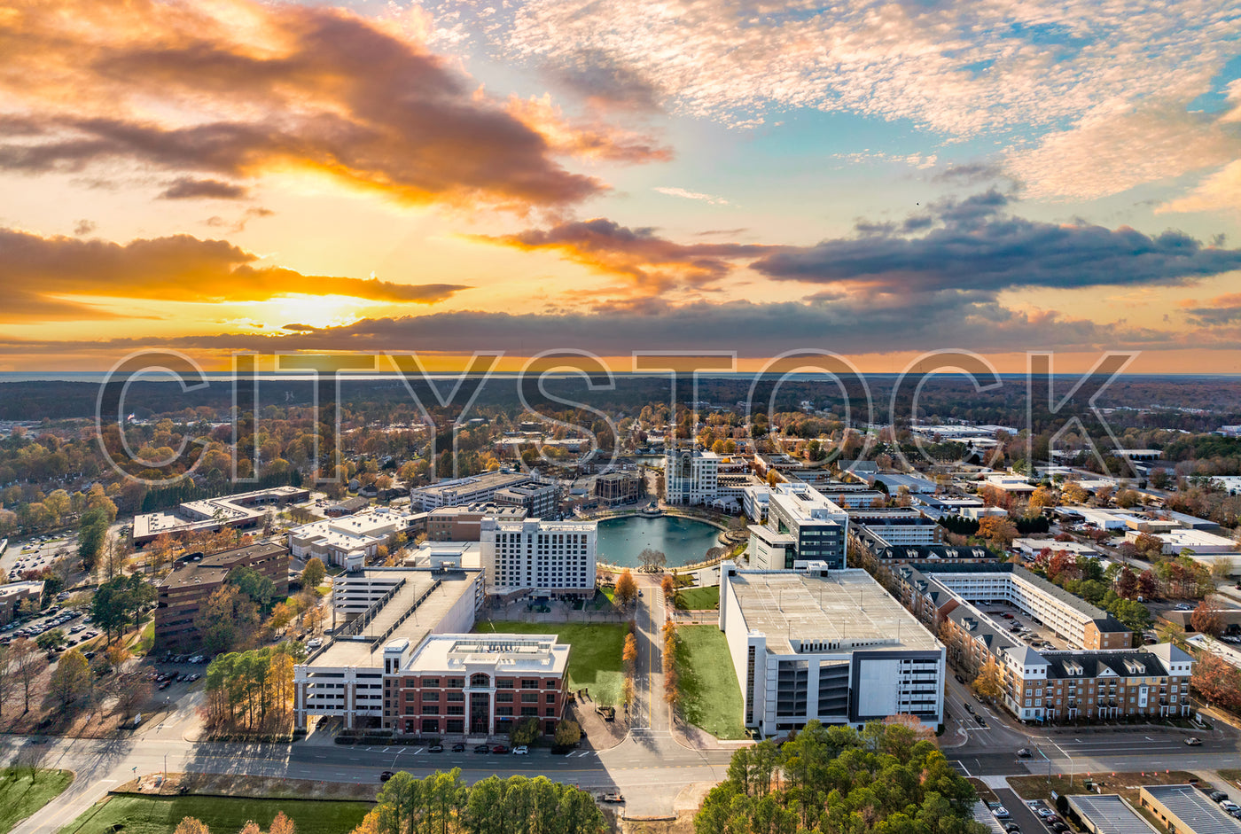 Stunning sunset over Newport News, Virginia cityscape