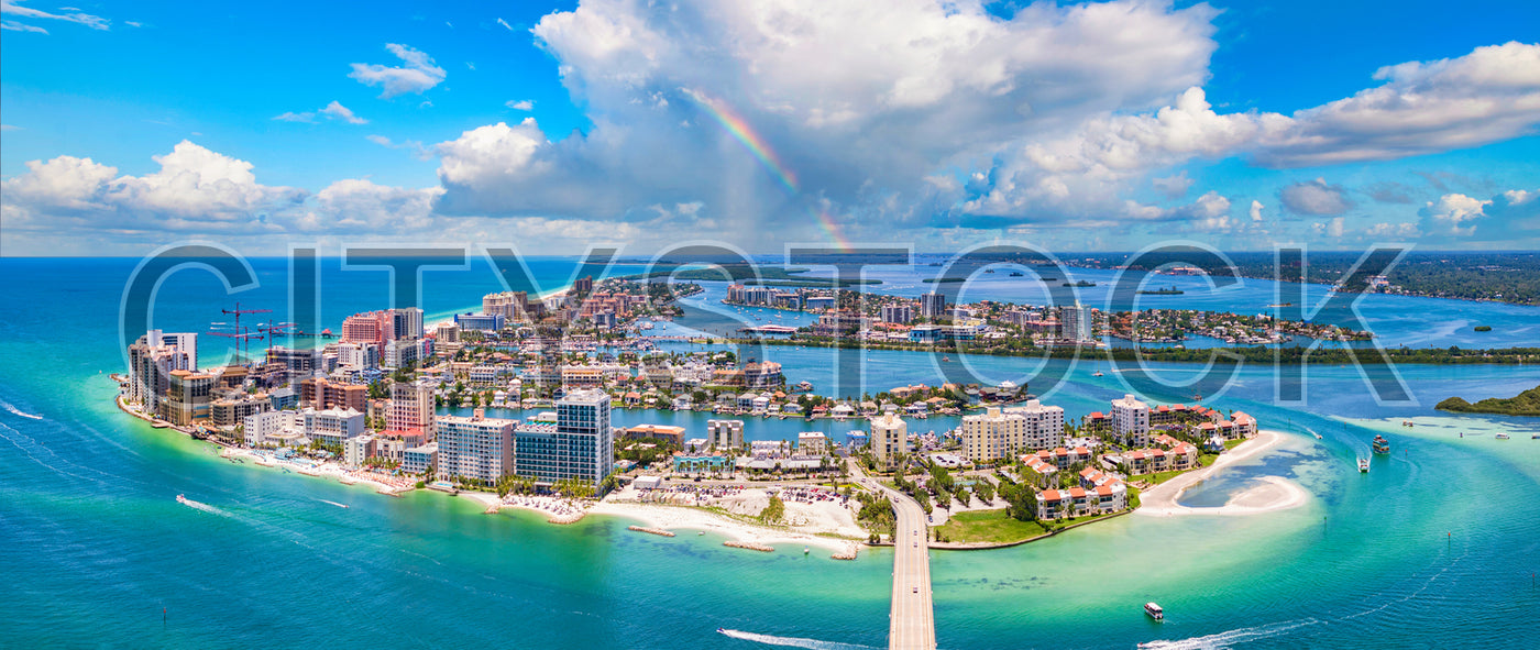 Clearwater Florida aerial cityscape with rainbow and coastal views