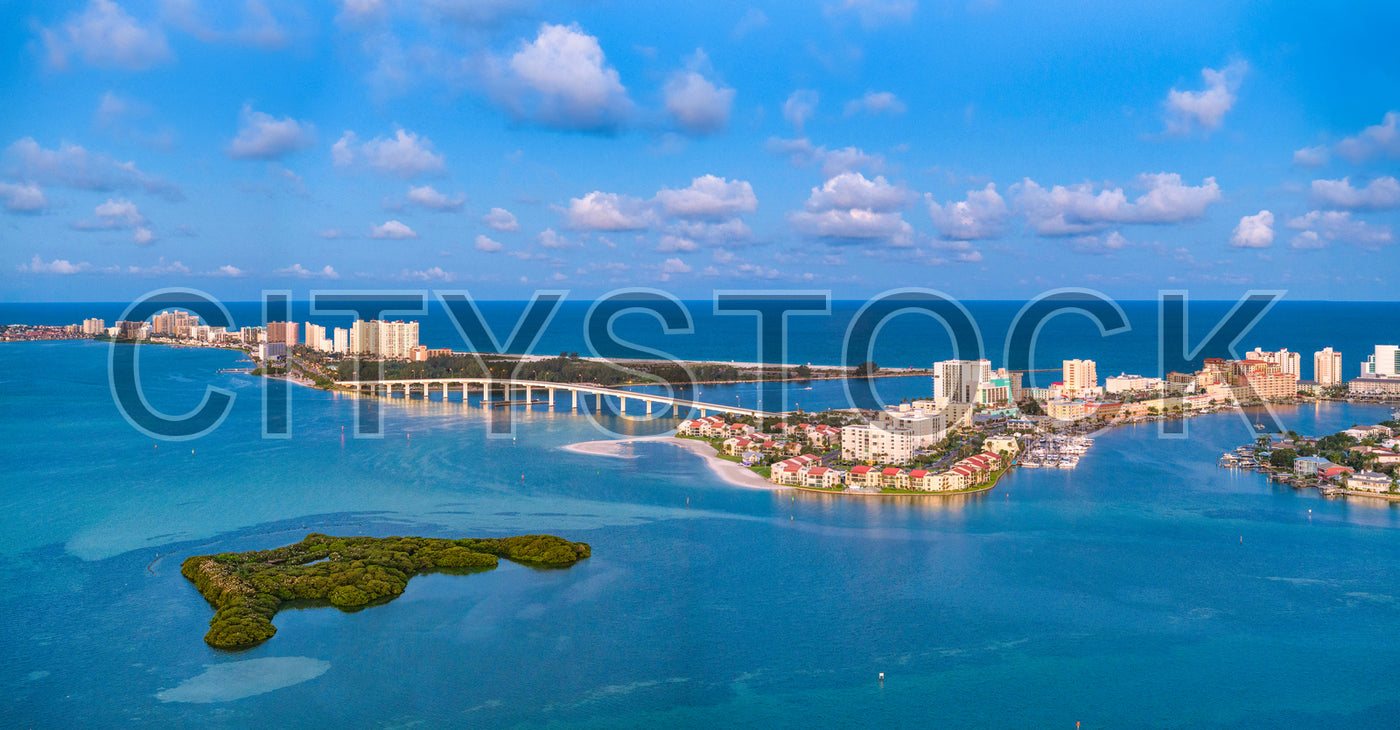 Aerial view of Clearwater, Florida showcasing cityscape and coast