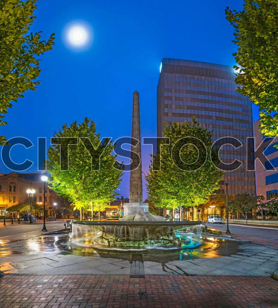 Historic monument at Pack Square, Asheville under moonlight