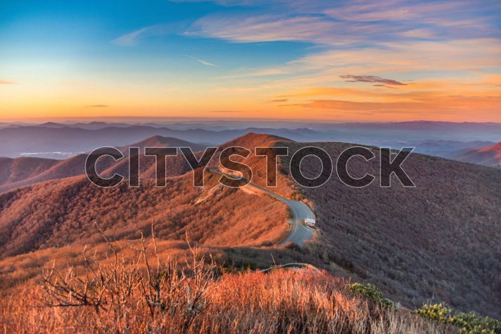 Golden sunset over mountain landscape in Asheville, North Carolina