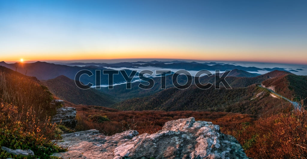 Sunrise illuminating the Appalachian Mountains in Asheville, NC