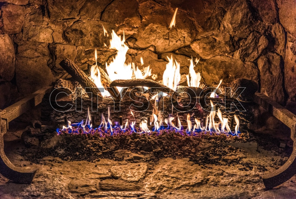 Rustic stone fireplace in cozy Asheville cabin