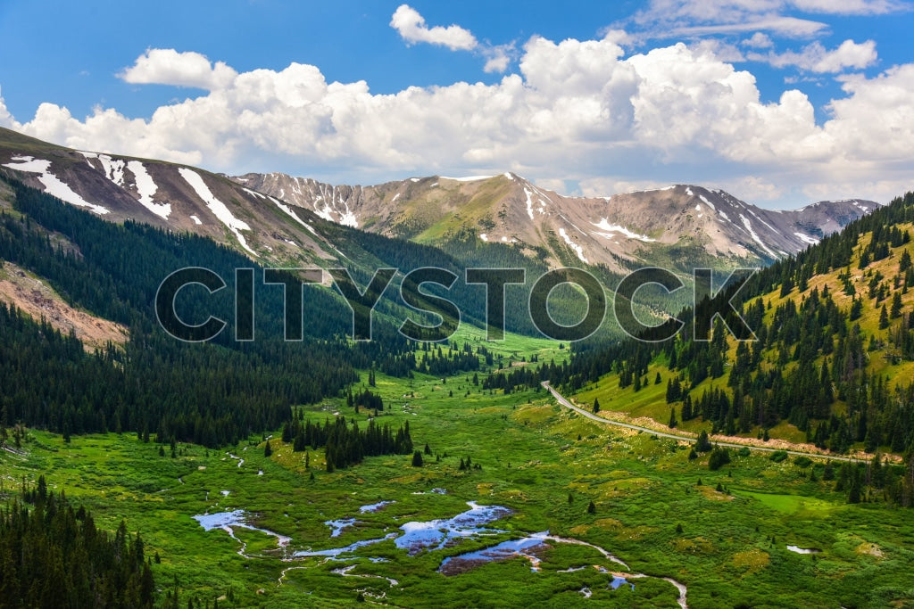 Scenic summer view of lush valleys and mountains in Aspen, Colorado