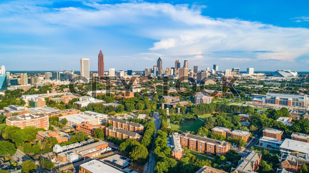 Atlanta skyline with Bank of America Plaza on sunny day aerial view
