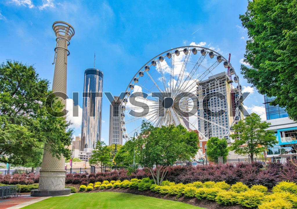 Sunny view of Centennial Olympic Park and SkyView Ferris Wheel, Atlanta
