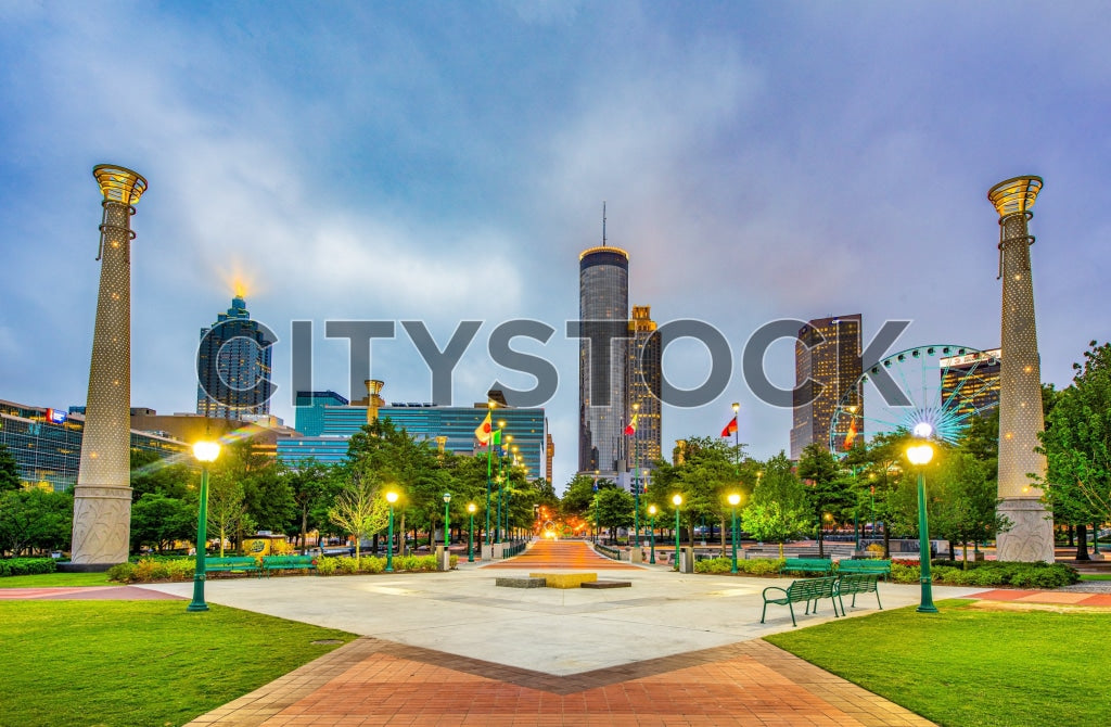 Twilight Atlanta Skyline with Centennial Olympic Park View