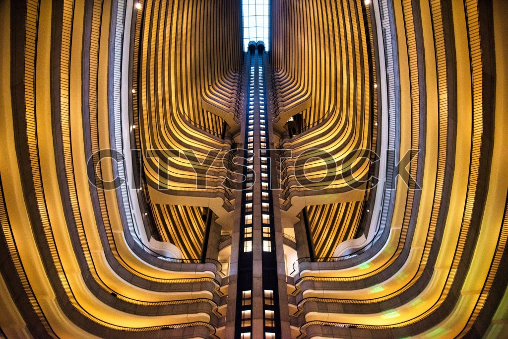 Golden-hued modern architectural interior in Atlanta