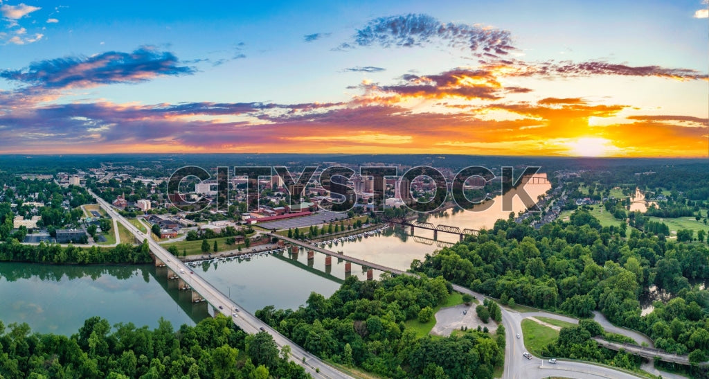 Aerial View of Augusta, GA at Sunrise by Savannah River