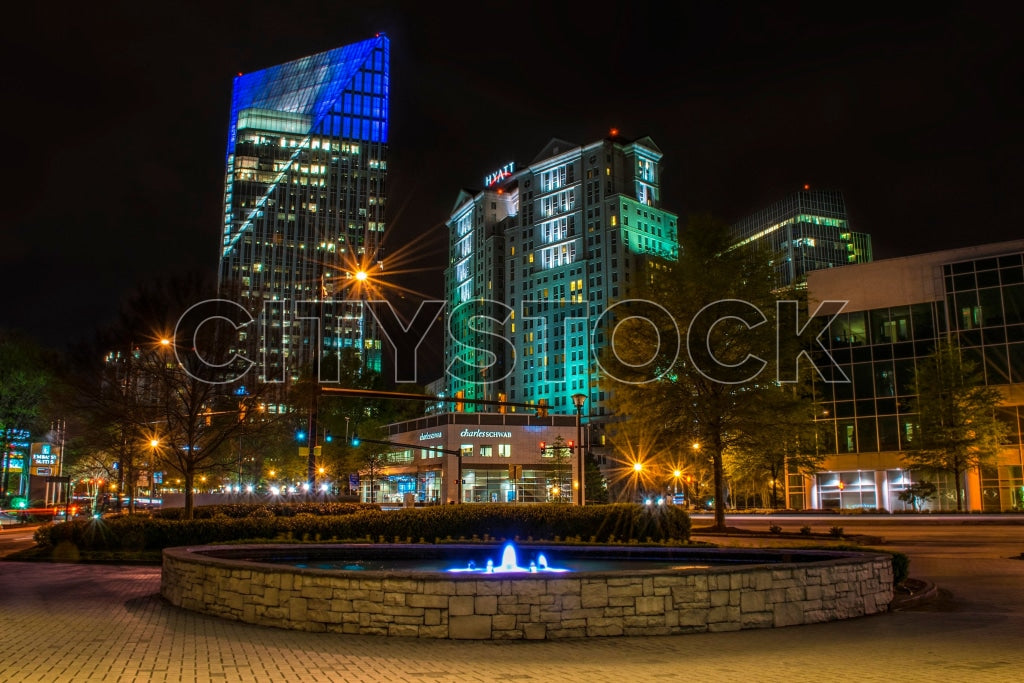 Buckhead Atlanta night city view with illuminated buildings