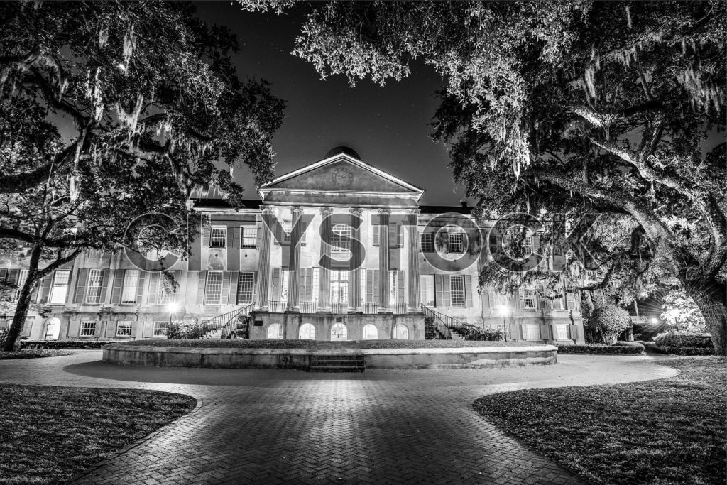 Black and White Night View of Charleston Historic Courthouse