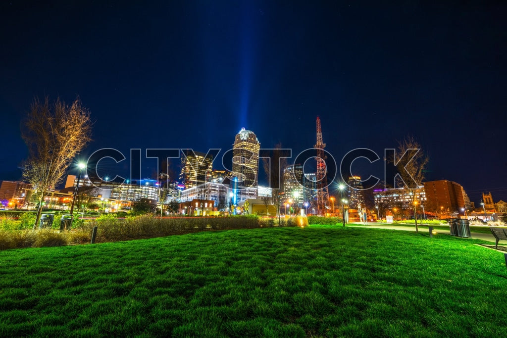 Charlotte skyline at night showcasing Duke Energy Center