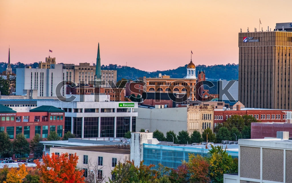 High-Resolution Autumn Sunset in Chattanooga Cityscape, Tennessee