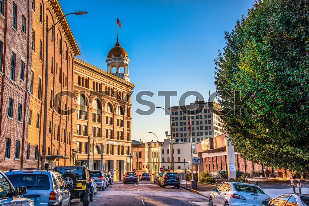 Early morning view of downtown Chattanooga with historic buildings