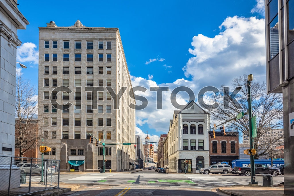 Chattanooga Tennessee cityscape with historic and modern buildings under clear blue sky