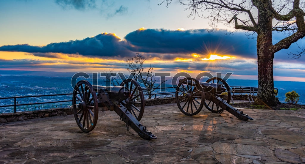 Historic cannons at sunset in Chattanooga, Tennessee
