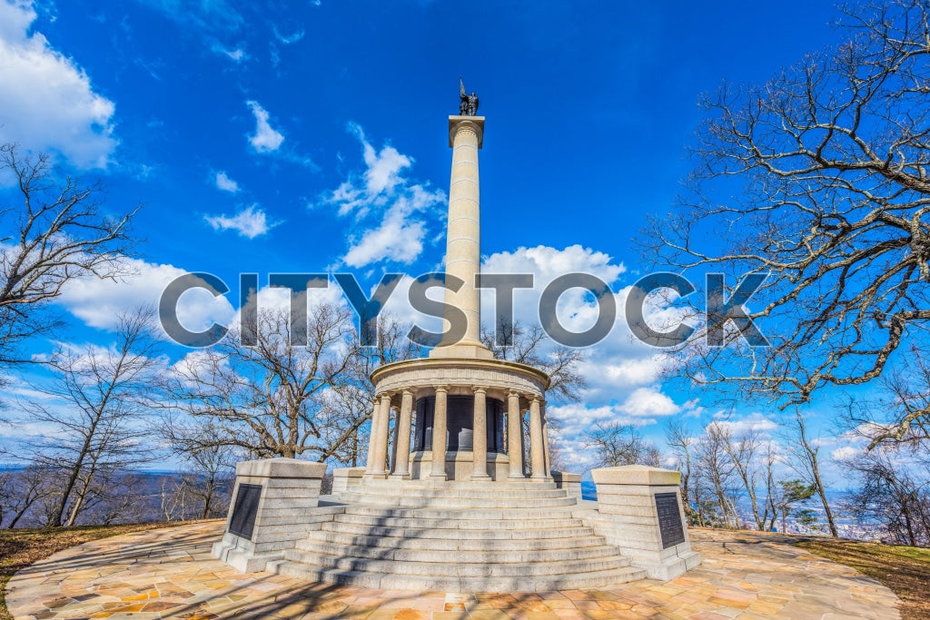 Historic Lookout Mountain Monument against blue sky in Chattanooga, TN
