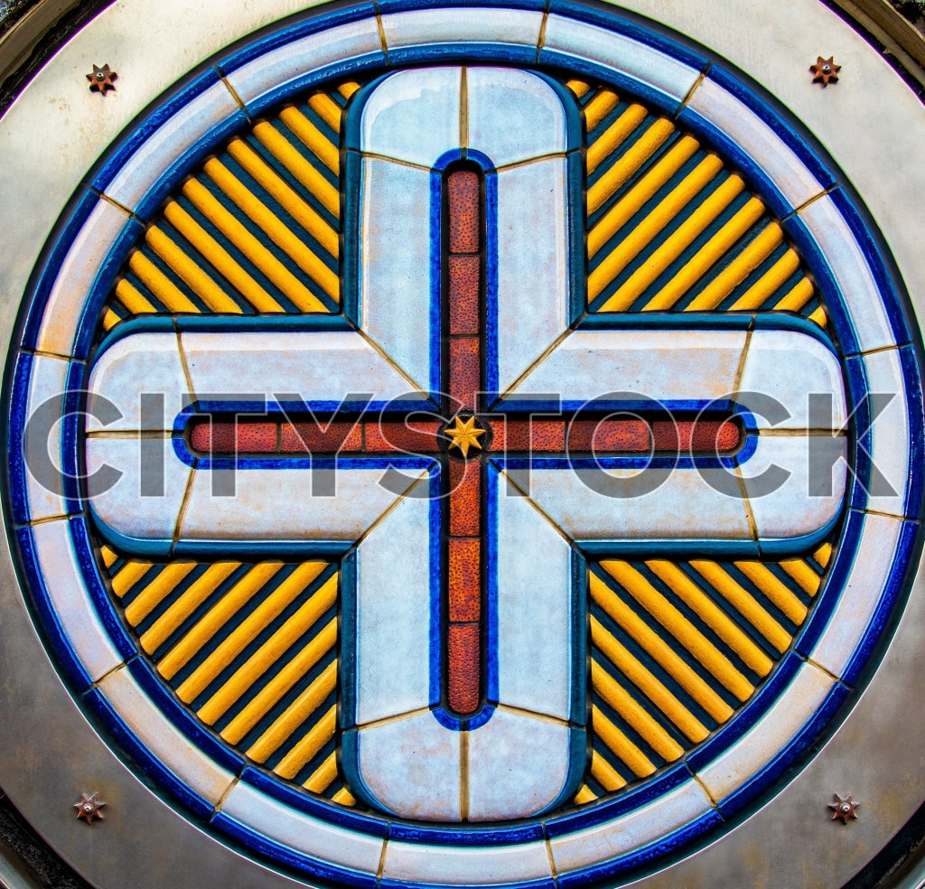 Vibrant stained glass cross in Chattanooga, Tennessee