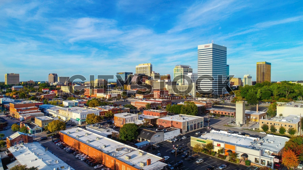 Aerial view of Columbia, SC skyline on a sunny day