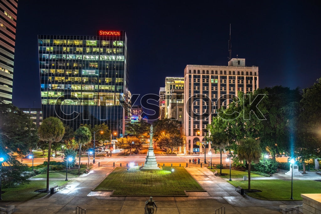 Columbia South Carolina night cityscape with bright lights
