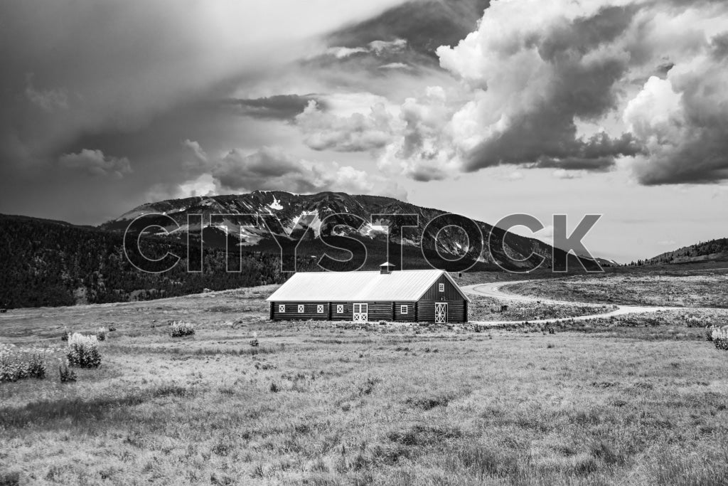 Rustic barn in Crested Butte, Colorado with a dramatic sky