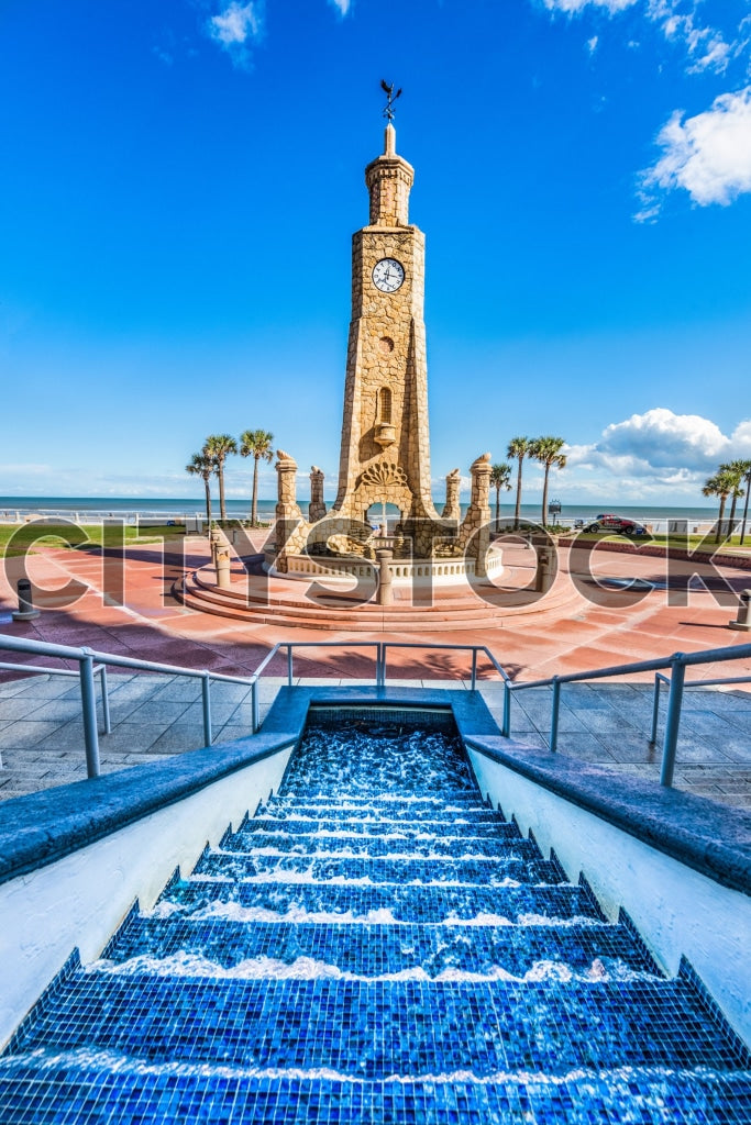 Iconic Clock Tower at Daytona Beach with Mosaic Stairs