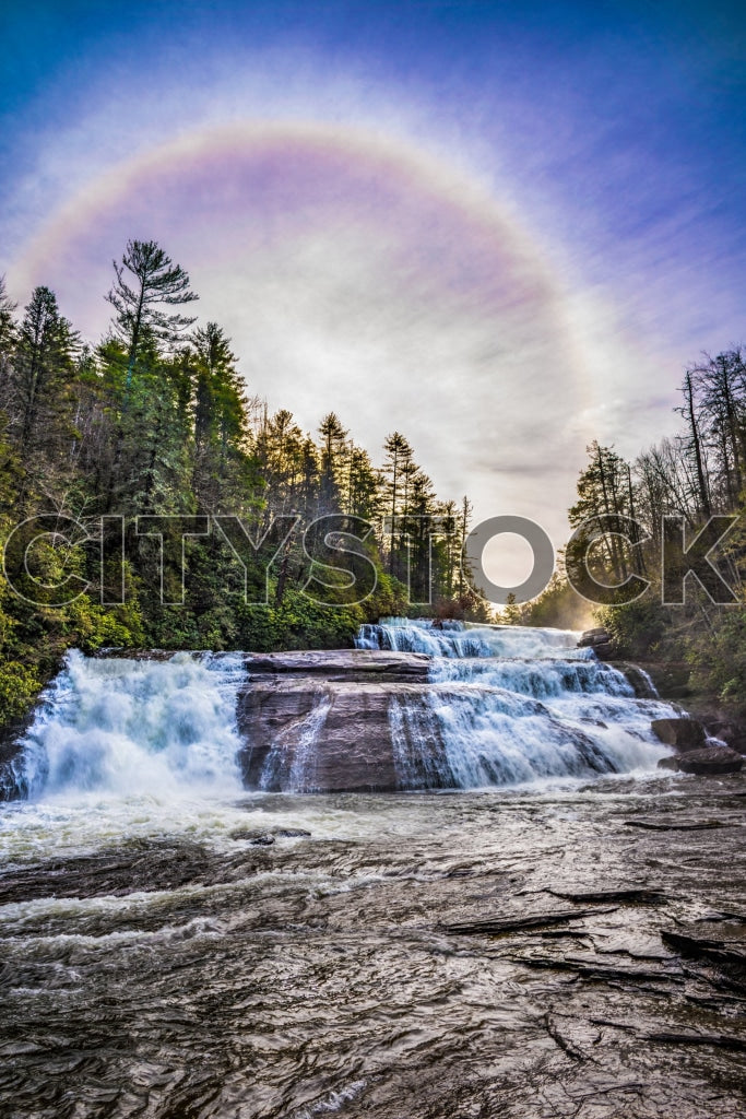 Sunset with Rainbow over Waterfall in Dupont State Forest
