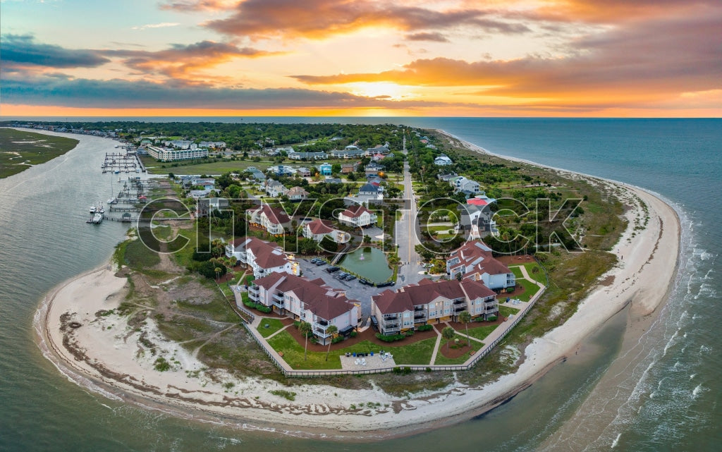 Aerial view of Edisto Island sunset, South Carolina coast