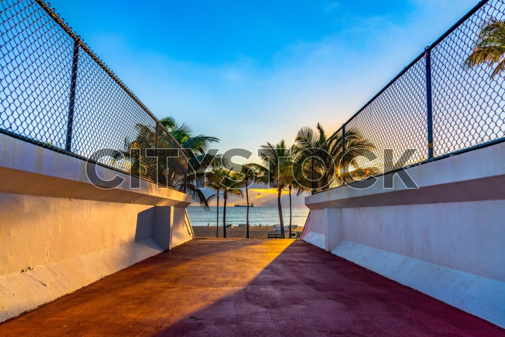 Serene view of Fort Lauderdale beach with sunrise and palm trees