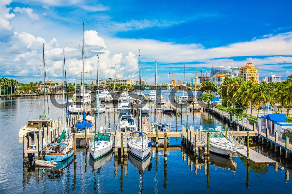Vibrant Fort Lauderdale Marina with various boats and skyline