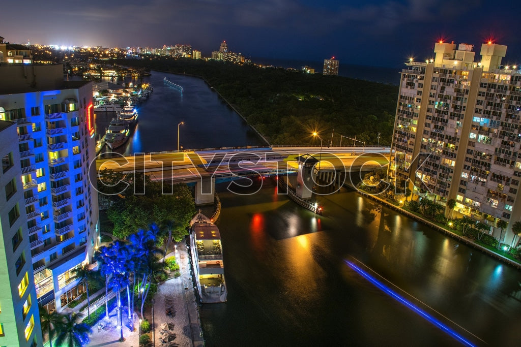Dazzling night view of Fort Lauderdale waterfront and luxury buildings