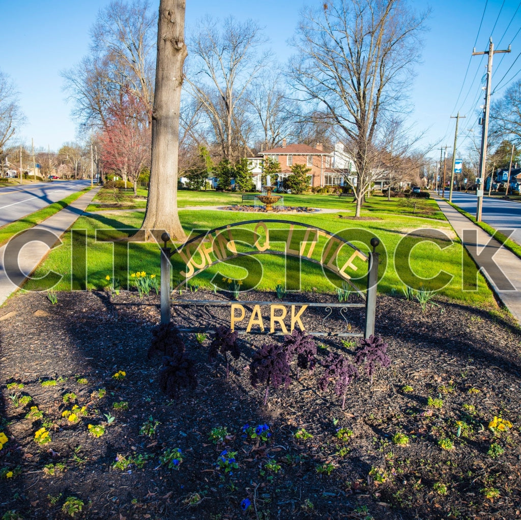 Sunny day at tree-lined urban park in Gaffney, SC