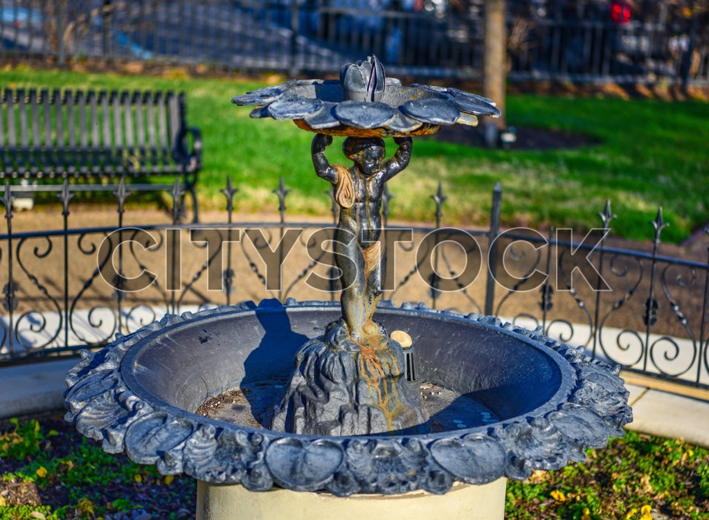 Vintage iron fountain in sunny park in Gaffney, SC