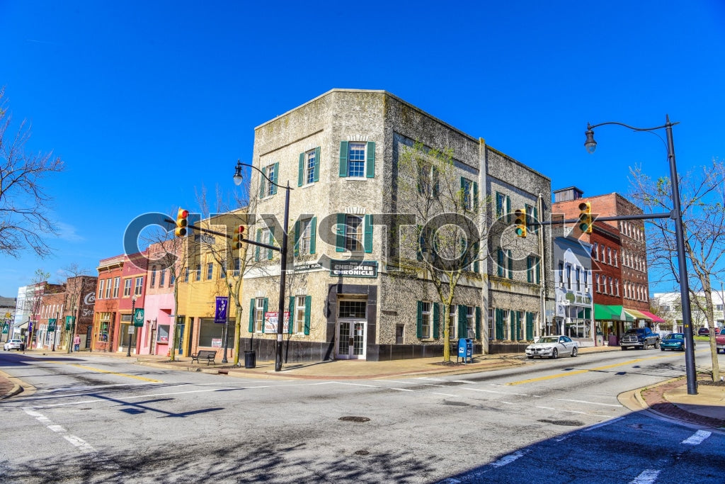 Sunny view of historic downtown Gaffney, South Carolina