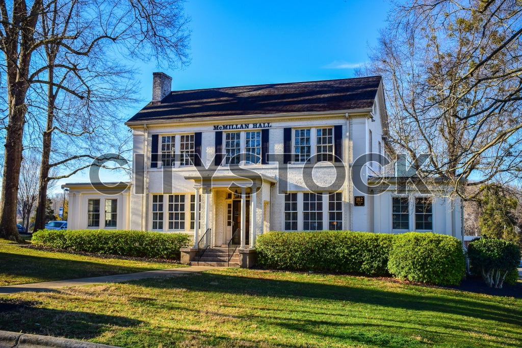 Historic McMillan Hall under a clear blue sky in Gaffney, SC