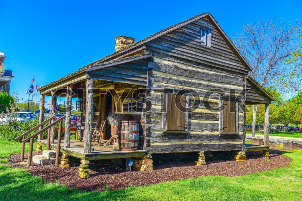 Historic rustic wooden cabin with blue sky in Gaffney, SC