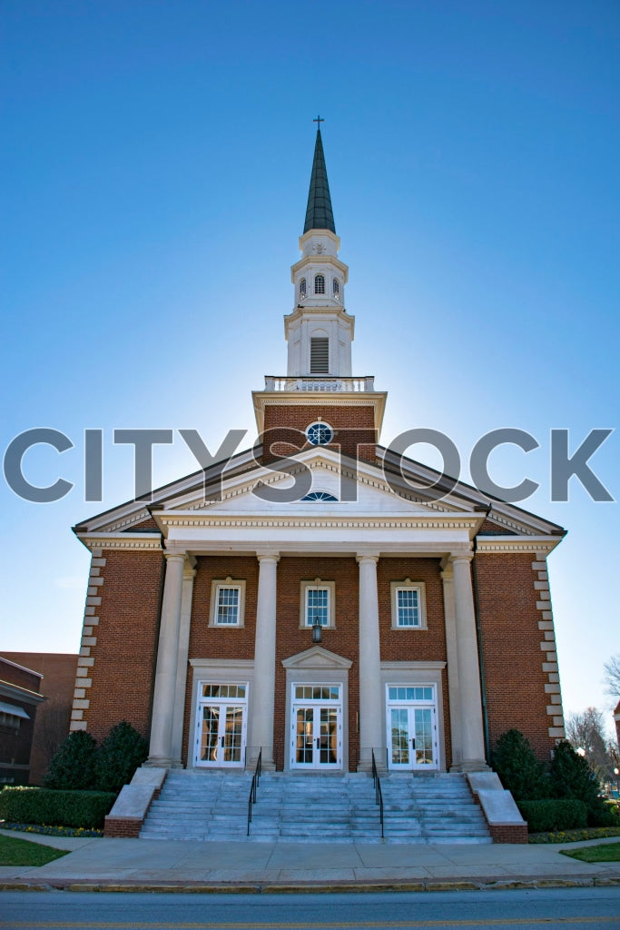 Gaffney Church front view with blue sky in South Carolina