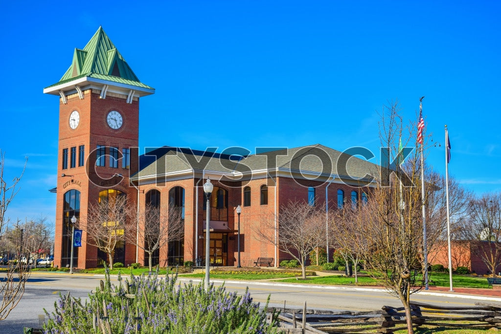Sunny view of the Gaffney City Hall under blue sky, South Carolina