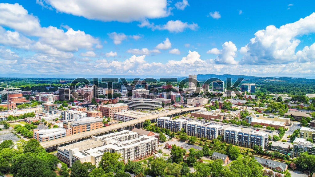 Breathtaking aerial view of Greenville, South Carolina under blue skies