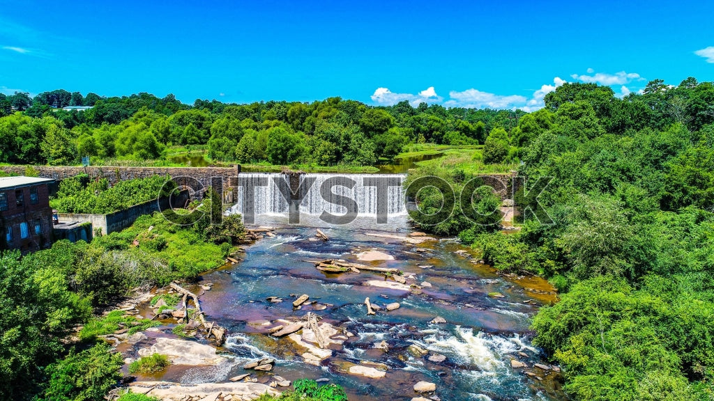 Aerial view of river and green landscapes in Greenville, SC