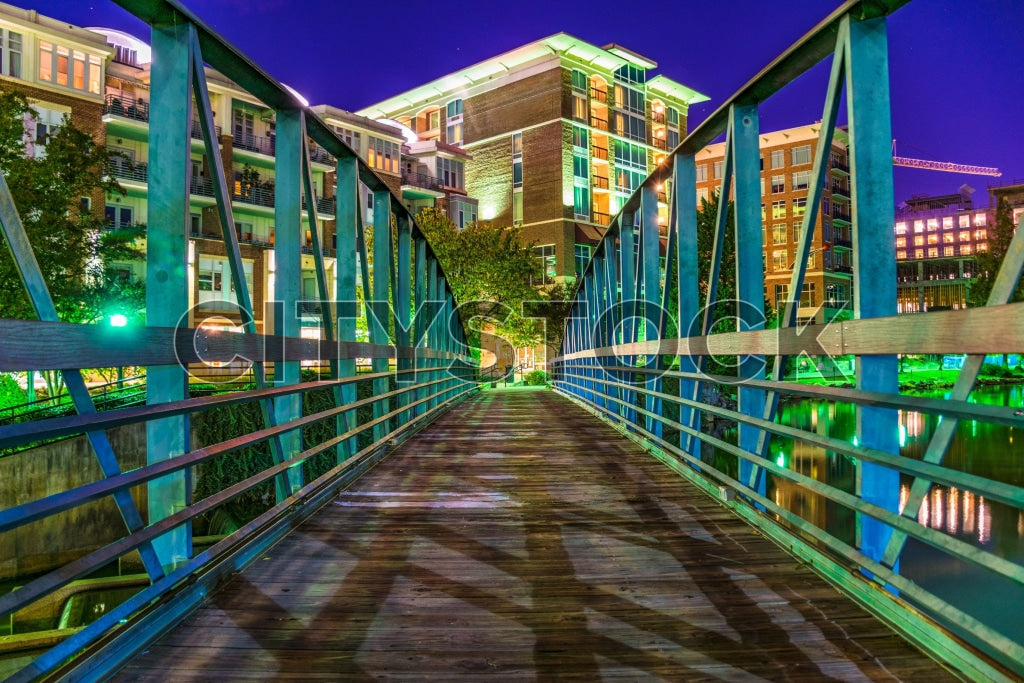 Greenville SC urban sunset view with modern bridge and architecture