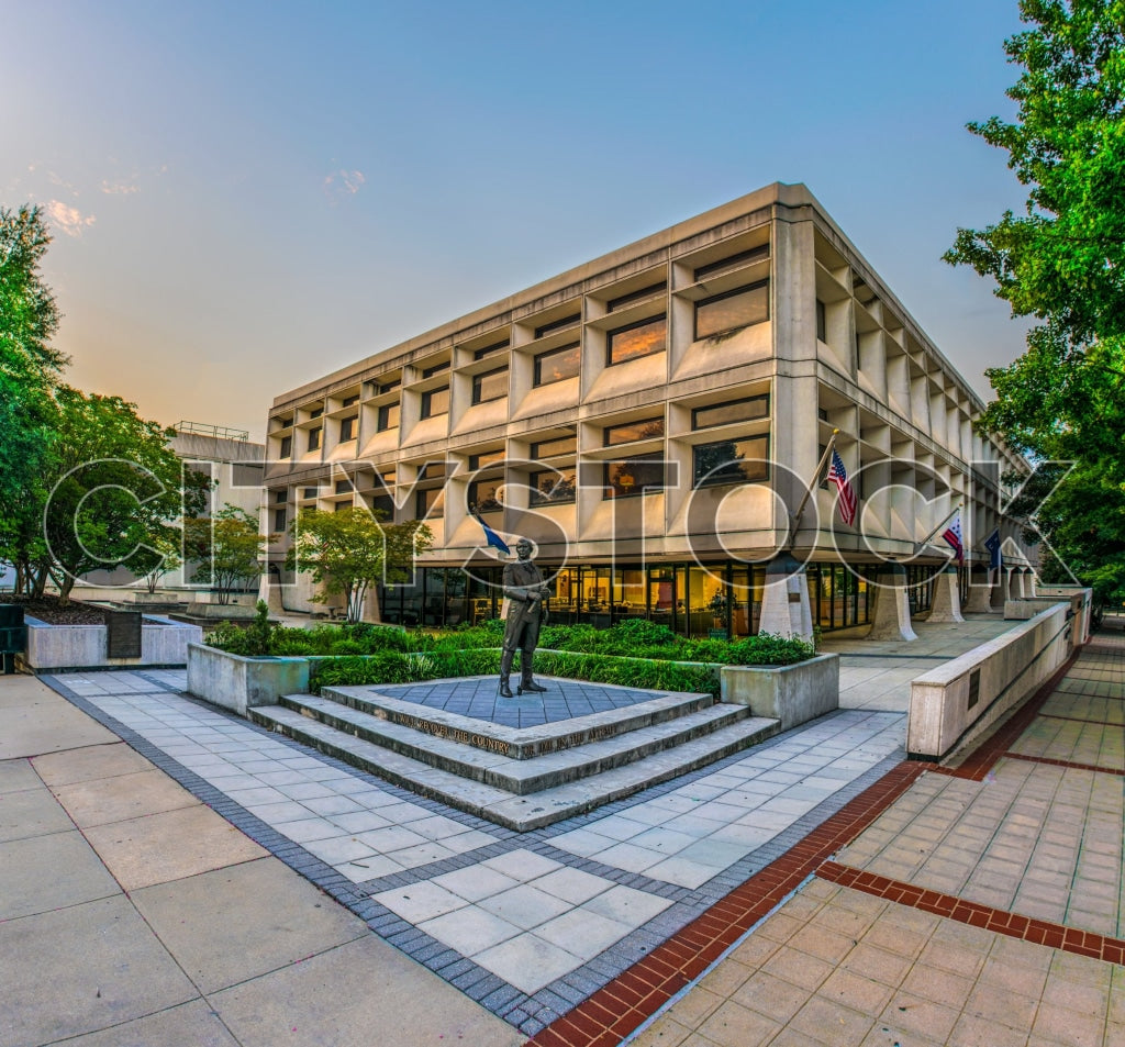 Sunset over Greenville's City Hall featuring modern architecture