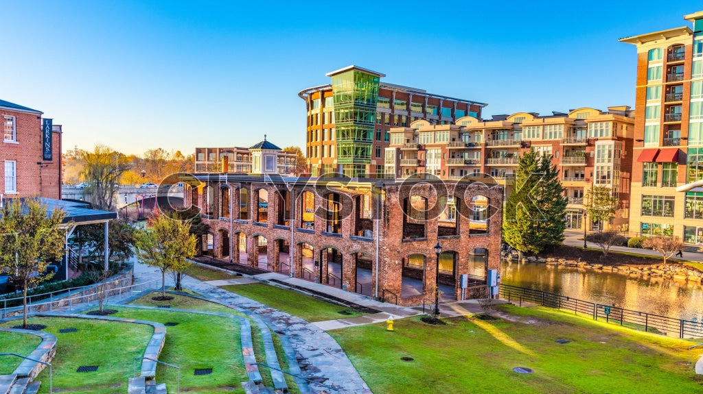Greenville SC cityscape with historic and modern buildings